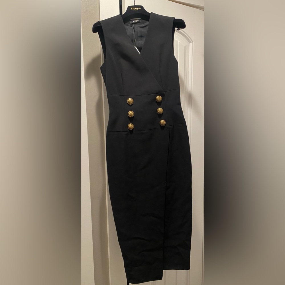 Balmain Paris beautiful black sleek dress with detailed buttons